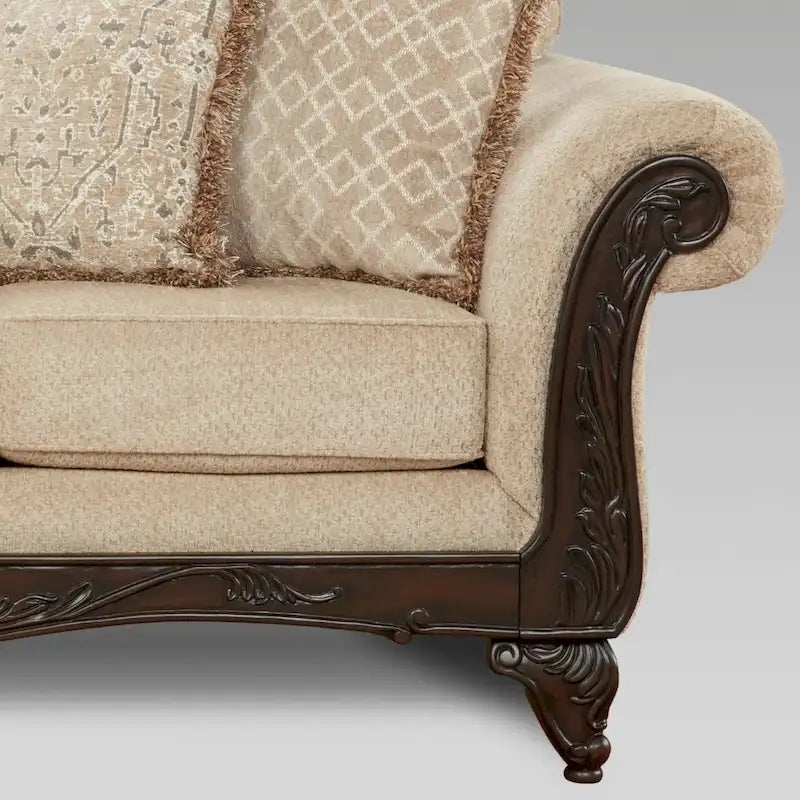 Roundhill Furniture Hernen Carved Wooden Frame Loveseat 9