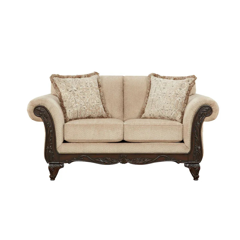 Roundhill Furniture Hernen Carved Wooden Frame Loveseat 11