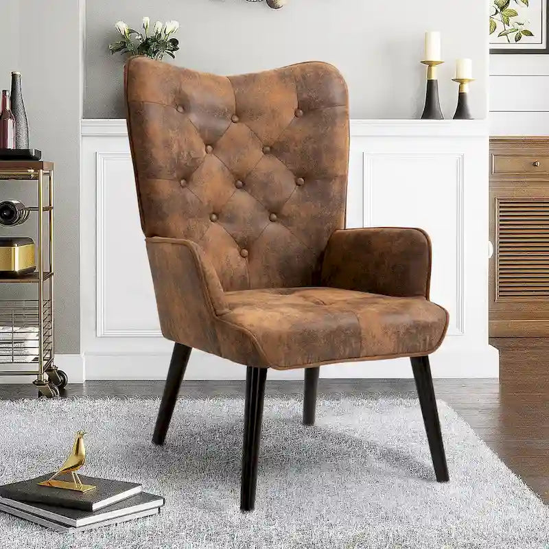 AVAWING Tufted Wingback Accent Chair with Arms - Rustic Design 1