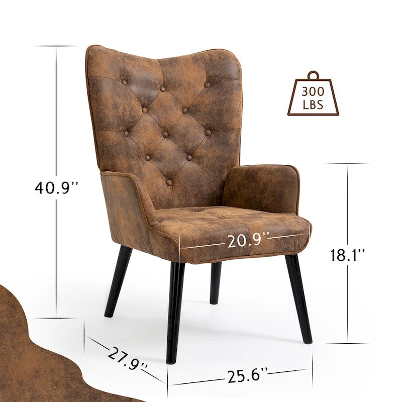 AVAWING Tufted Wingback Accent Chair with Arms - Rustic Design 6