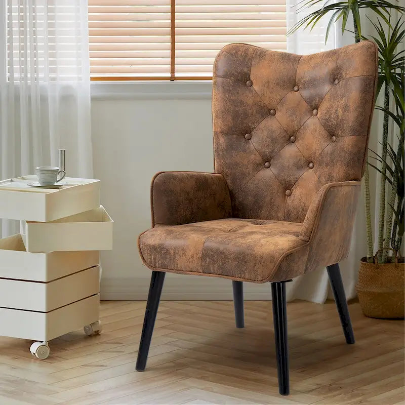 AVAWING Tufted Wingback Accent Chair with Arms - Rustic Design 7