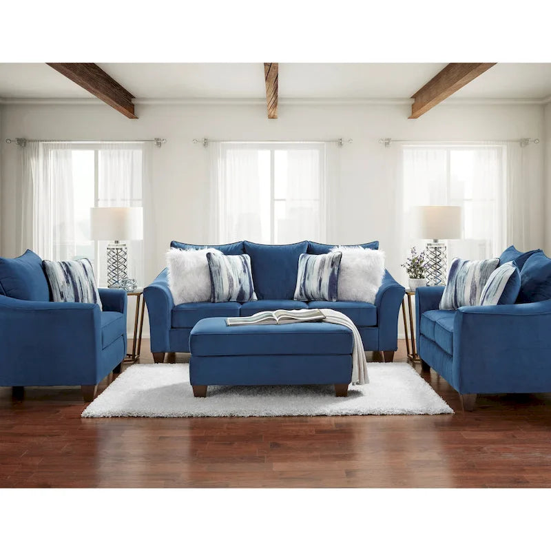 Roundhill Furniture Camero Navy Blue Fabric Pillowback 4-Piece Sofa Set 1