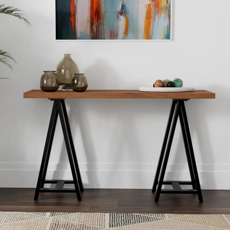 Hawkins 50-Inch Wide Modern Industrial Console Sofa Table in Solid Walnut Wood and Metal 9
