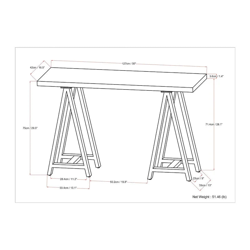 Hawkins 50-Inch Wide Modern Industrial Console Sofa Table in Solid Walnut Wood and Metal 7