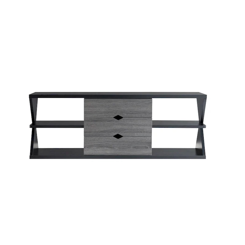 Ayala 60-Inch Modern Black and Distressed Grey TV Console with 4 Shelves and 3 Drawers 5