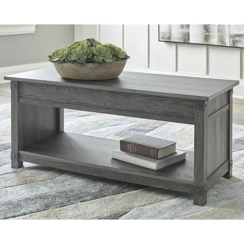 Freedan Rectangular Lift-Top Coffee Table - Dimensions: 44"W x 20"D x 19"H 1