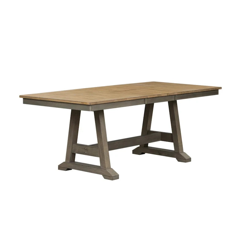 Lindsey Farm 7-Piece Trestle Table Set in Gray and Sandstone 2