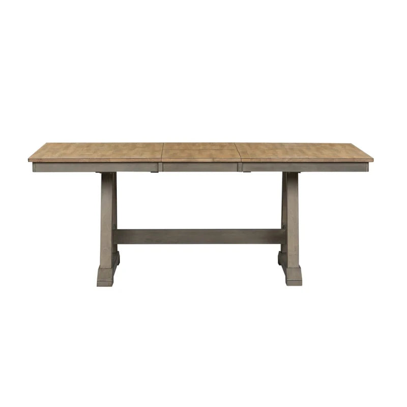 Lindsey Farm 7-Piece Trestle Table Set in Gray and Sandstone 3