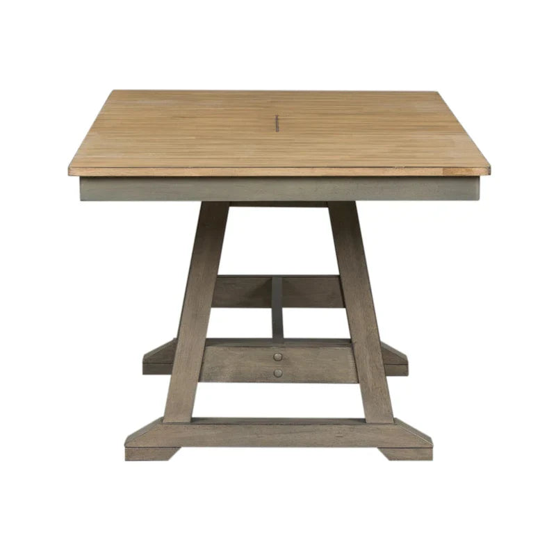 Lindsey Farm 7-Piece Trestle Table Set in Gray and Sandstone 4