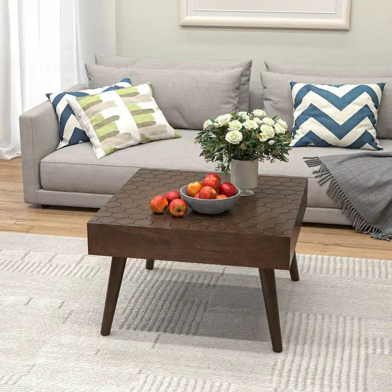 Cozy Rustic Solid Wood Square Coffee Table for Living Room - 24" W x 24" L x 15.3" H 1