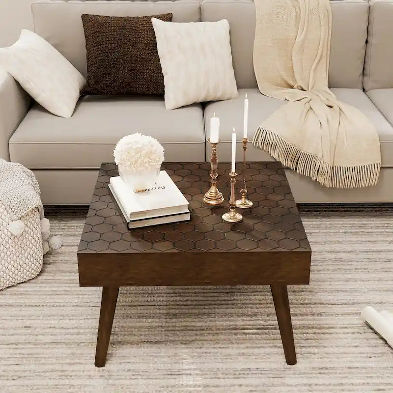 Cozy Rustic Solid Wood Square Coffee Table for Living Room - 24" W x 24" L x 15.3" H 2