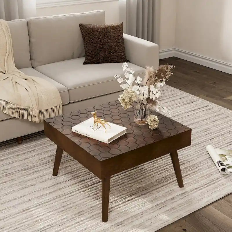 Cozy Rustic Solid Wood Square Coffee Table for Living Room - 24" W x 24" L x 15.3" H 5