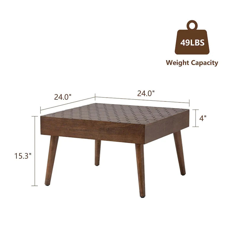 Cozy Rustic Solid Wood Square Coffee Table for Living Room - 24" W x 24" L x 15.3" H 7