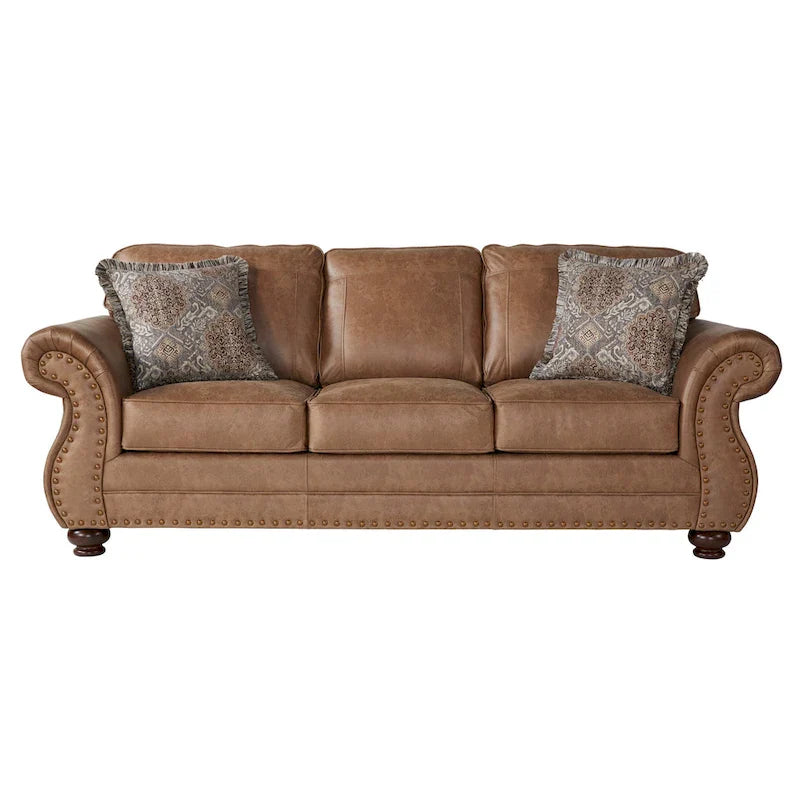 2 Piece Sofa and Loveseat Set with Nailhead Trim and Rolled Arms