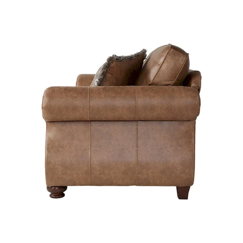 Roundhill Furniture Leinster Brown Fabric Sofa and Loveseat with Nailhead Trim 3