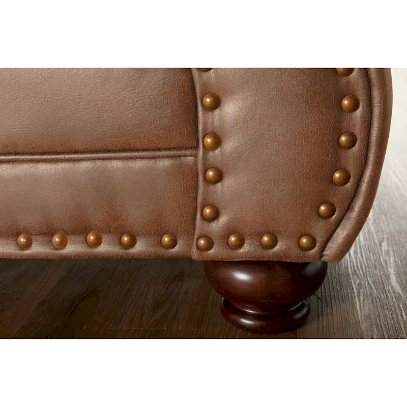 Roundhill Furniture Leinster Brown Fabric Sofa and Loveseat with Nailhead Trim 9