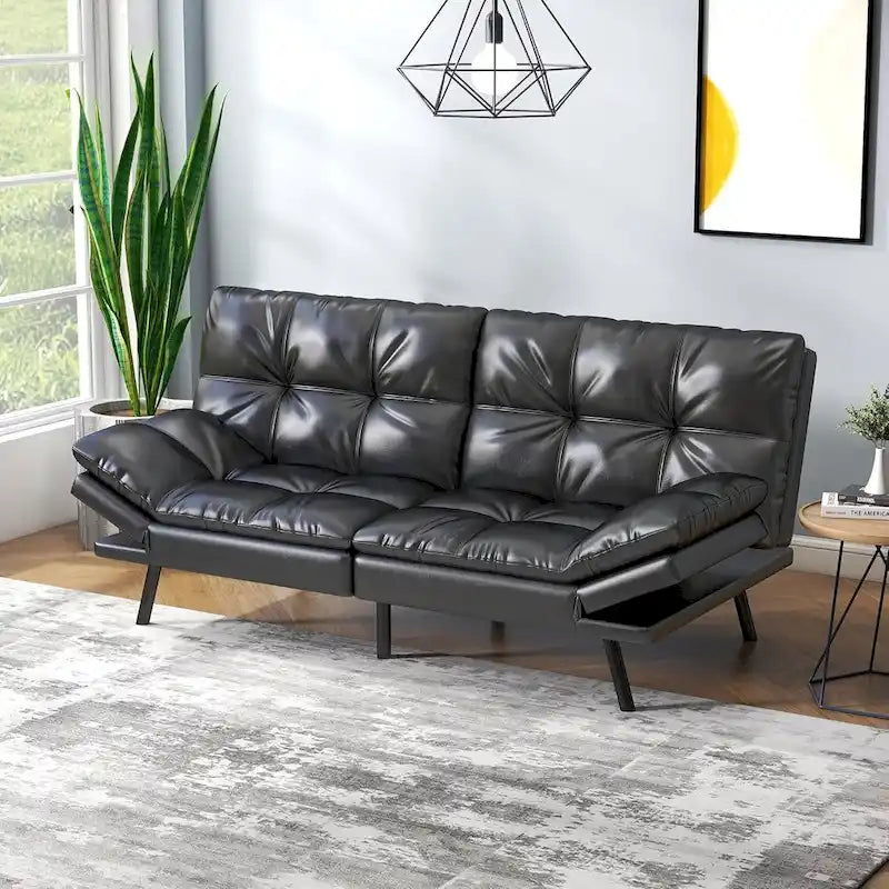 Convertible Futon Sofa Bed with Memory Foam - Foldable Loveseat Sleeper Daybed with Adjustable Armrests for Compact Spaces 1