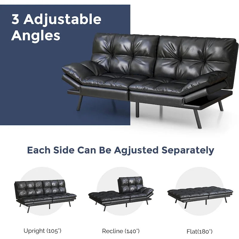 Convertible Futon Sofa Bed with Memory Foam - Foldable Loveseat Sleeper Daybed with Adjustable Armrests for Compact Spaces 3