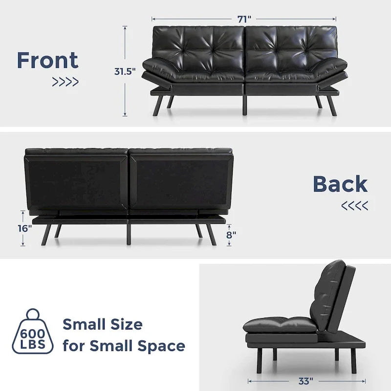 Convertible Futon Sofa Bed with Memory Foam - Foldable Loveseat Sleeper Daybed with Adjustable Armrests for Compact Spaces 4
