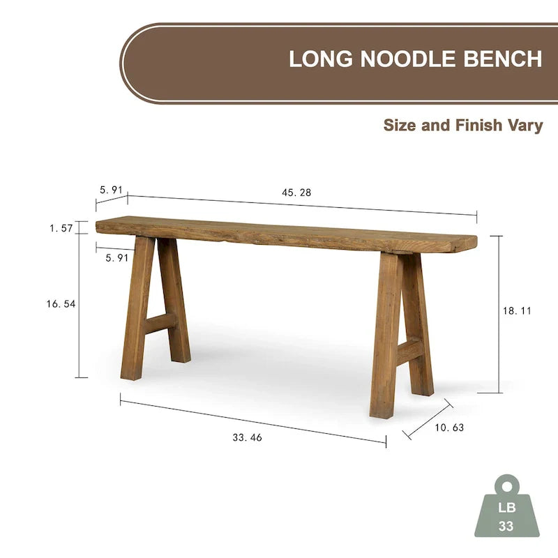 Artissance 43L Natural Wood Small Noodle Bench for Indoor and Outdoor Use - Perfect for Entryways, Hallways, and Patios 2