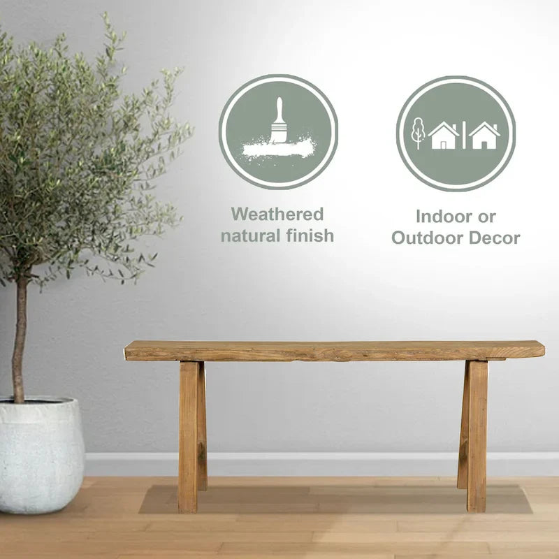 Artissance 43L Natural Wood Small Noodle Bench for Indoor and Outdoor Use - Perfect for Entryways, Hallways, and Patios 4
