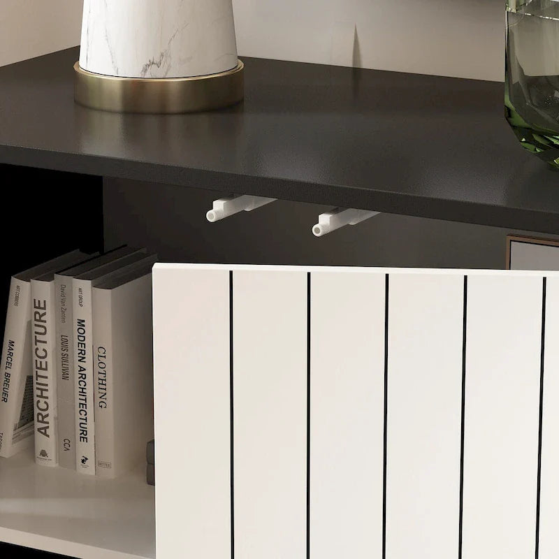 Contemporary 63-Inch Black and White Bookmatched Buffet with 4 Doors - Stylish Sideboard Table 6