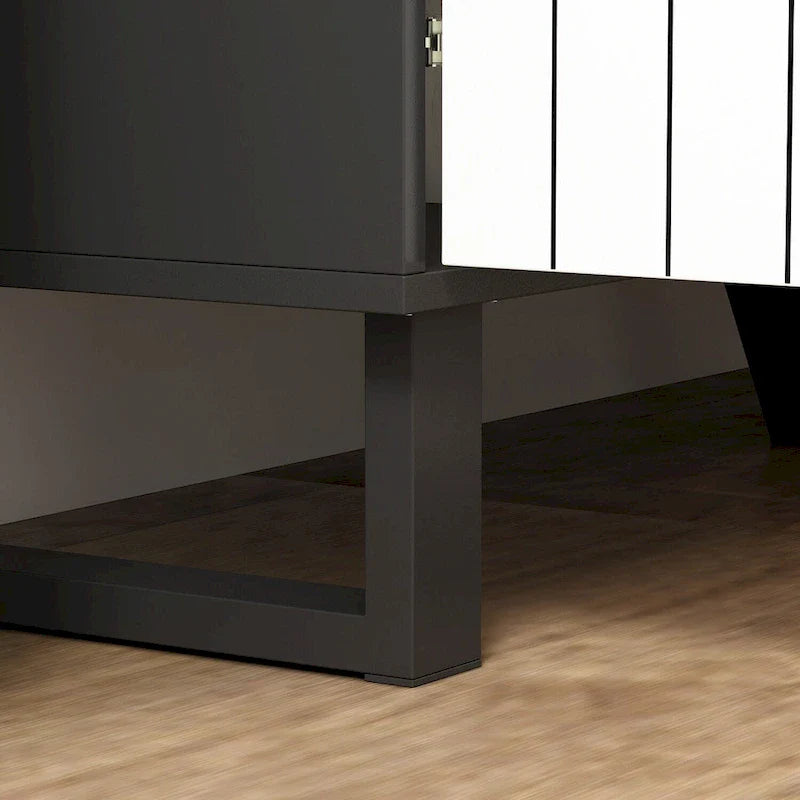 Contemporary 63-Inch Black and White Bookmatched Buffet with 4 Doors - Stylish Sideboard Table 9