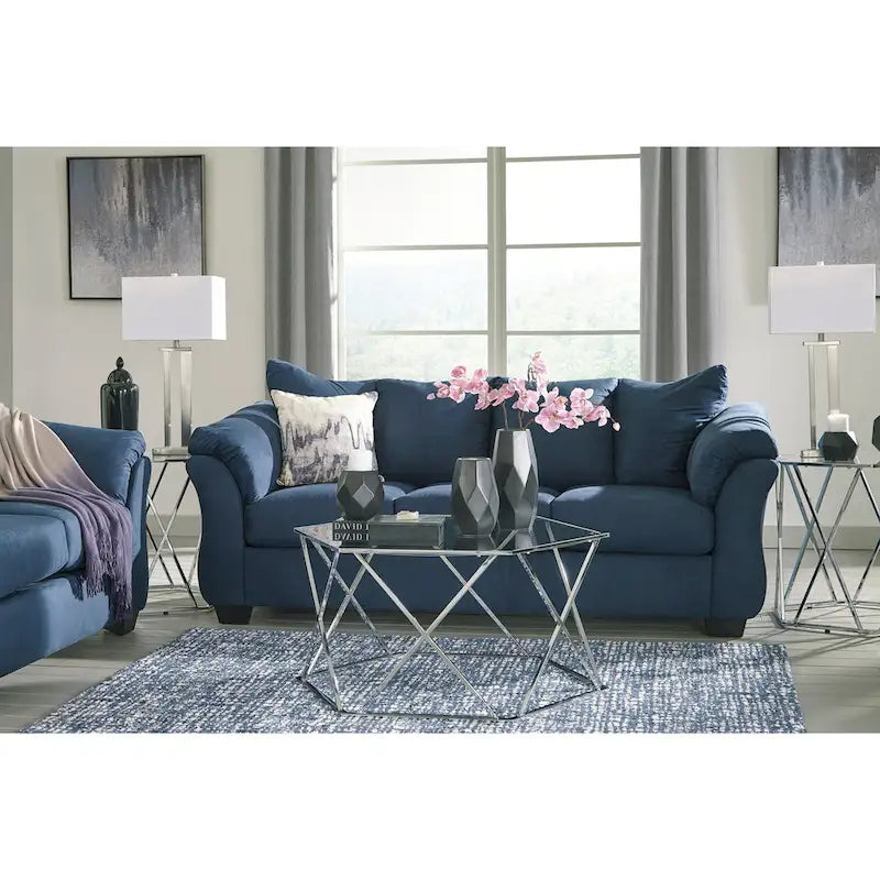 Aruca Navy Blue Microfiber Sofa and Loveseat Set with Pillow Back 5