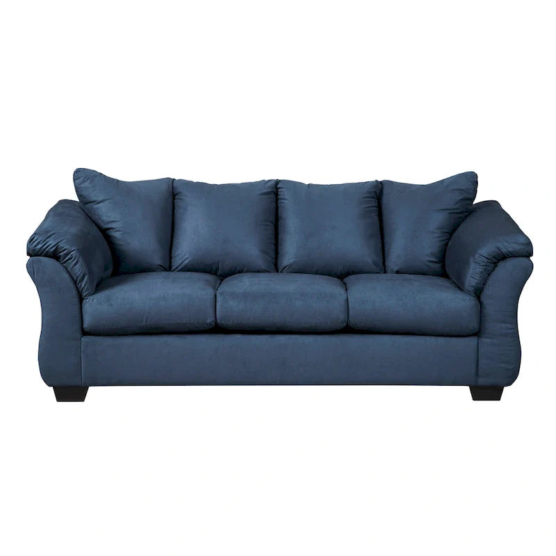 Aruca Navy Blue Microfiber Sofa and Loveseat Set with Pillow Back 7