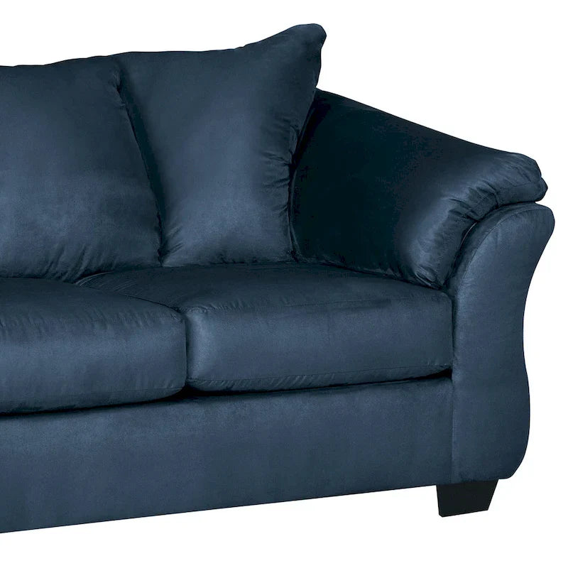 Aruca Navy Blue Microfiber Sofa and Loveseat Set with Pillow Back 8