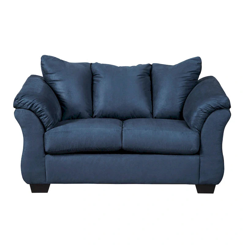 Aruca Navy Blue Microfiber Sofa and Loveseat Set with Pillow Back 9