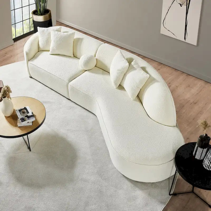 Luxury Modern Curved Sofa in White with Gallar Japandi Style Boucle Fabric 2