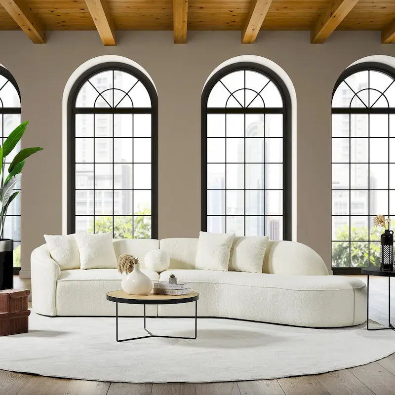Luxury Modern Curved Sofa in White with Gallar Japandi Style Boucle Fabric 3