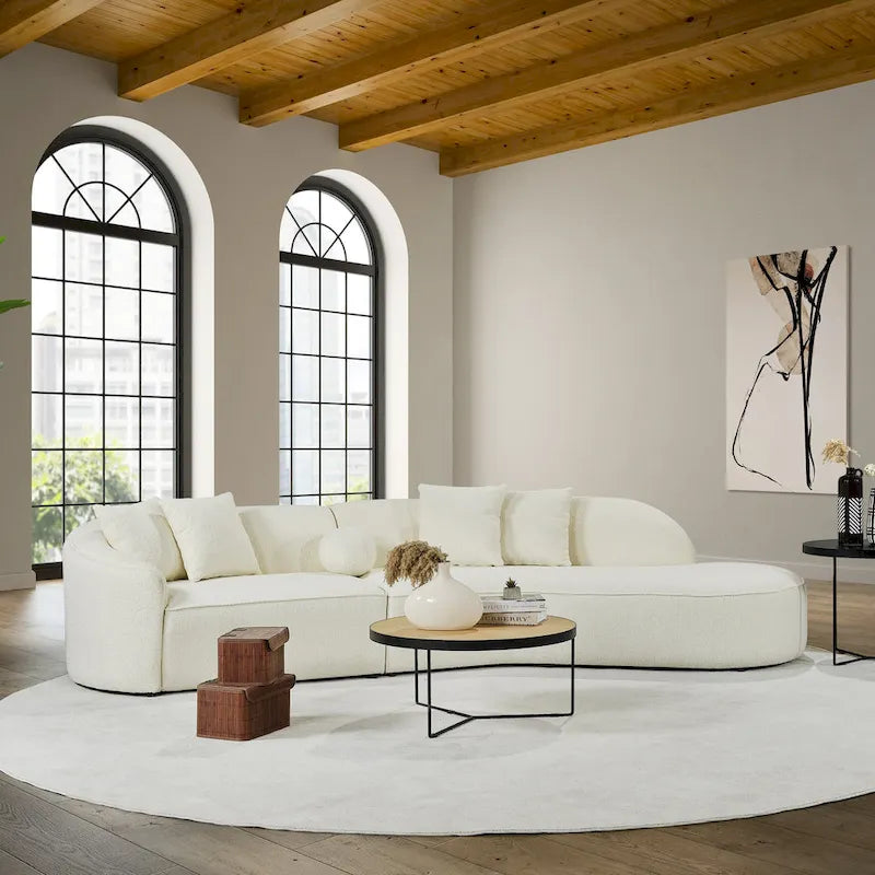 Luxury Modern Curved Sofa in White with Gallar Japandi Style Boucle Fabric 4
