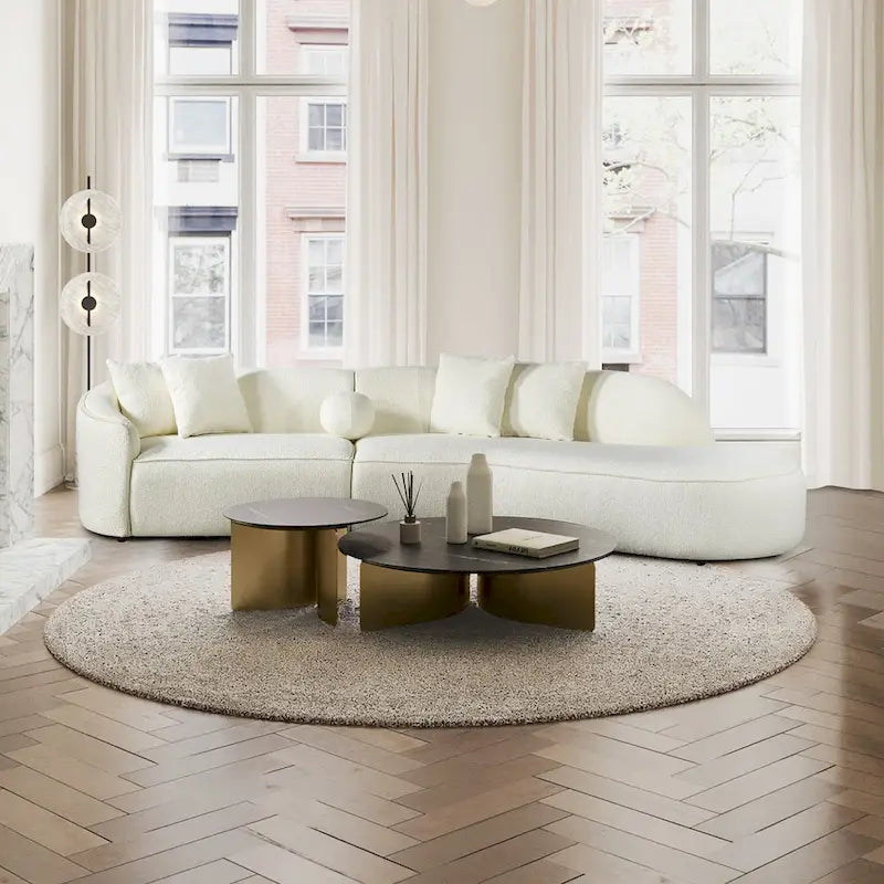 Luxury Modern Curved Sofa in White with Gallar Japandi Style Boucle Fabric 5