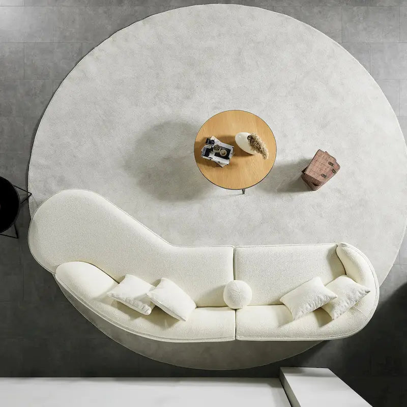 Luxury Modern Curved Sofa in White with Gallar Japandi Style Boucle Fabric 6