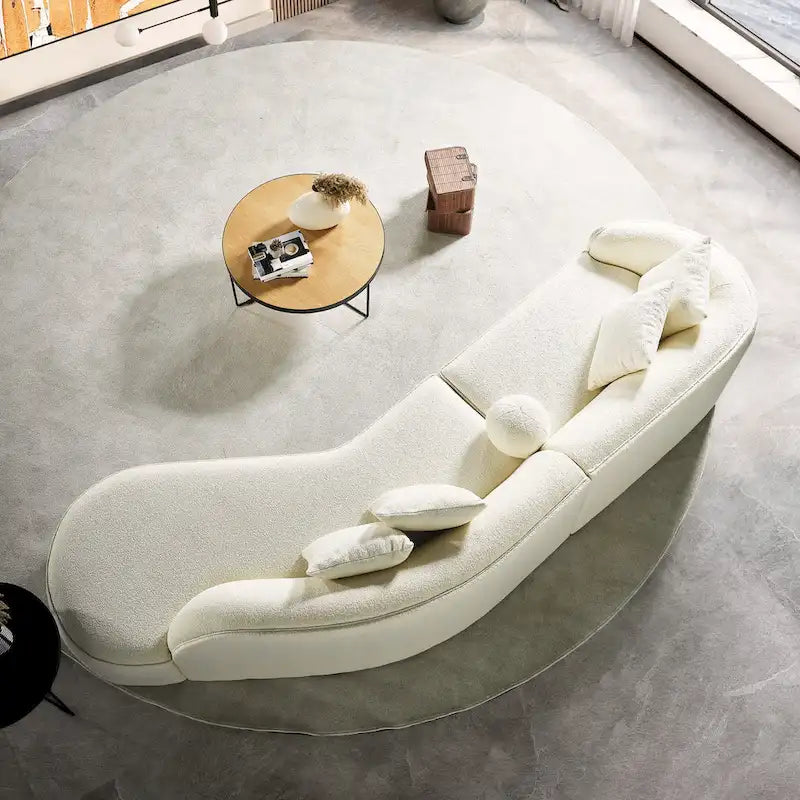 Luxury Modern Curved Sofa in White with Gallar Japandi Style Boucle Fabric 7