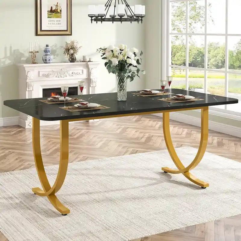Modern 63-Inch Black Rectangular Dining Table for 4 to 6 People 9
