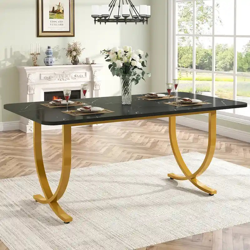 Modern 63-Inch Black Rectangular Dining Table for 4 to 6 People 1