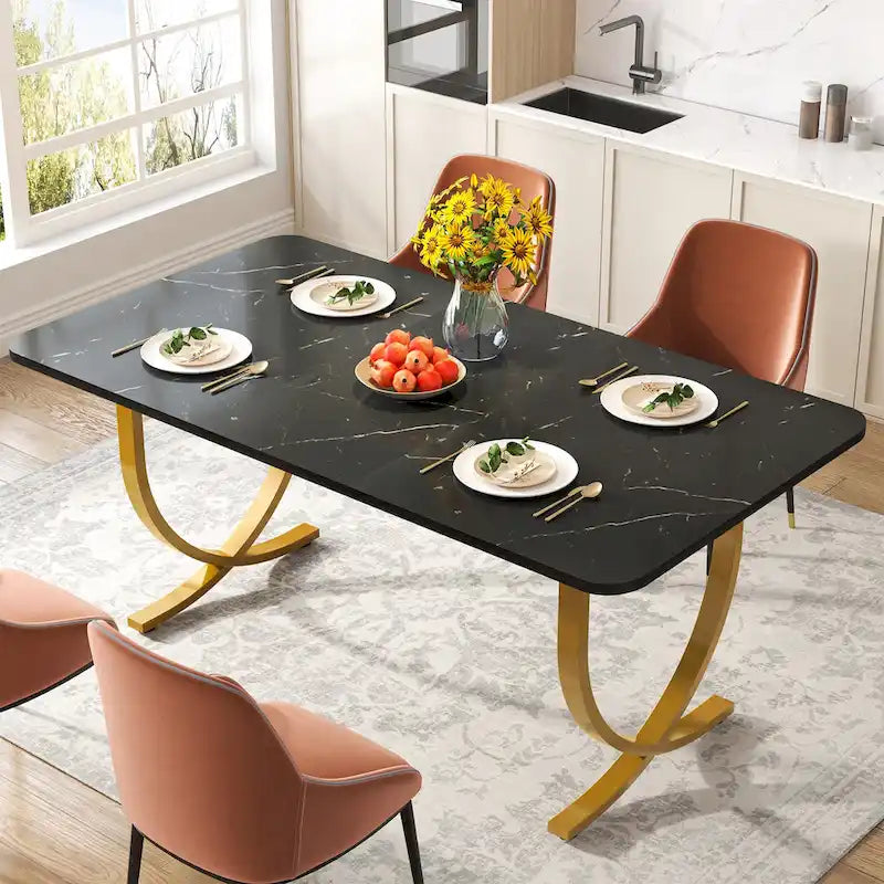 Modern 63-Inch Black Rectangular Dining Table for 4 to 6 People 2