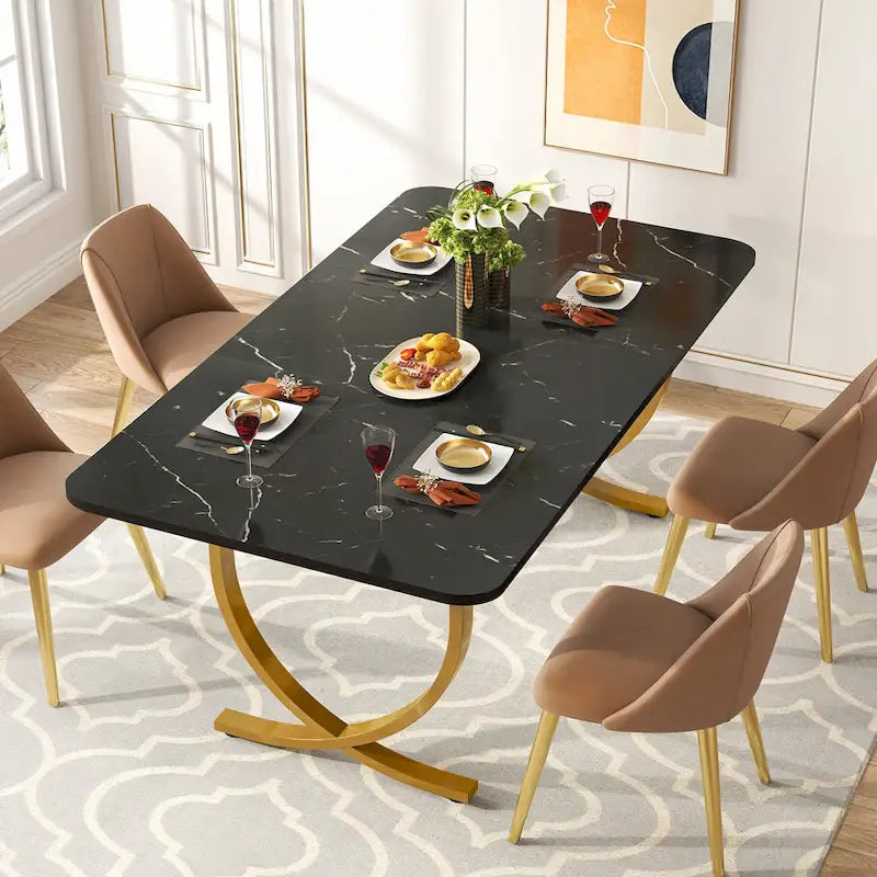 Modern 63-Inch Black Rectangular Dining Table for 4 to 6 People 3