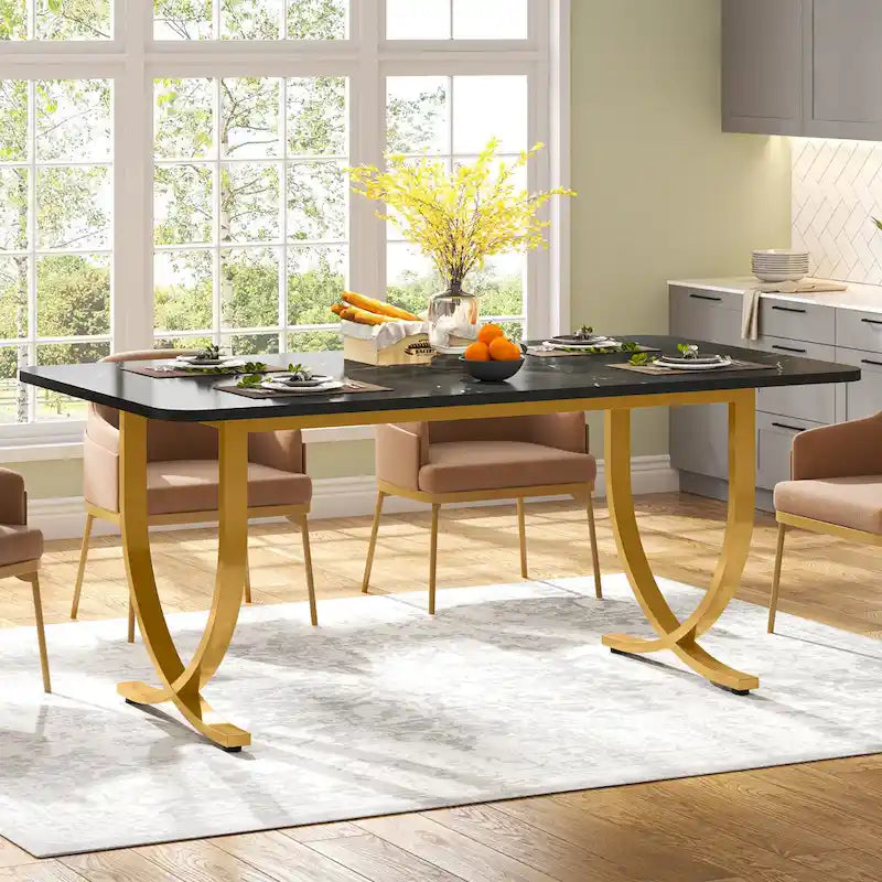 Modern 63-Inch Black Rectangular Dining Table for 4 to 6 People 4