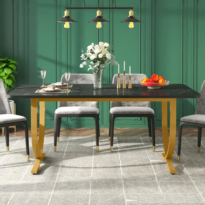 Modern 63-Inch Black Rectangular Dining Table for 4 to 6 People 5