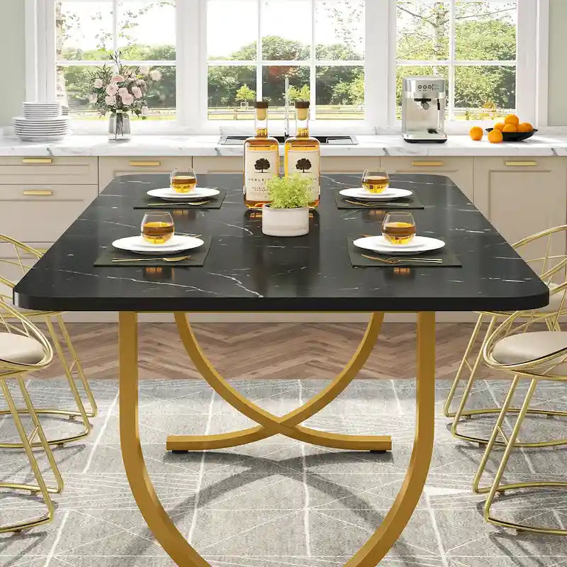 Modern 63-Inch Black Rectangular Dining Table for 4 to 6 People 6
