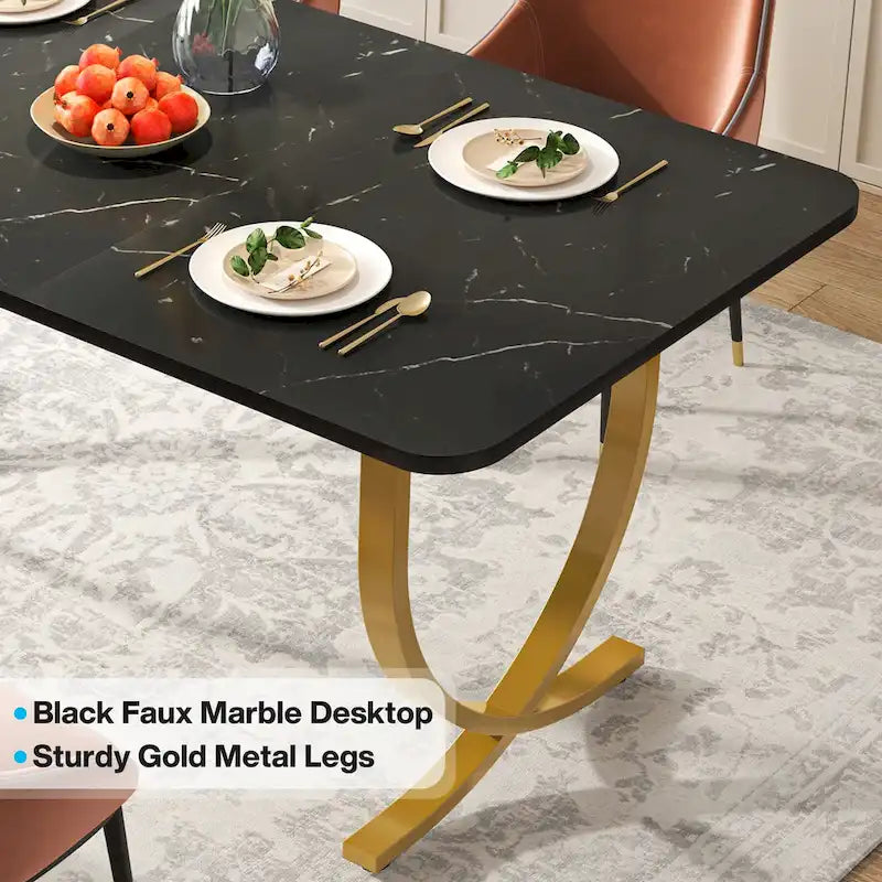Modern 63-Inch Black Rectangular Dining Table for 4 to 6 People 7