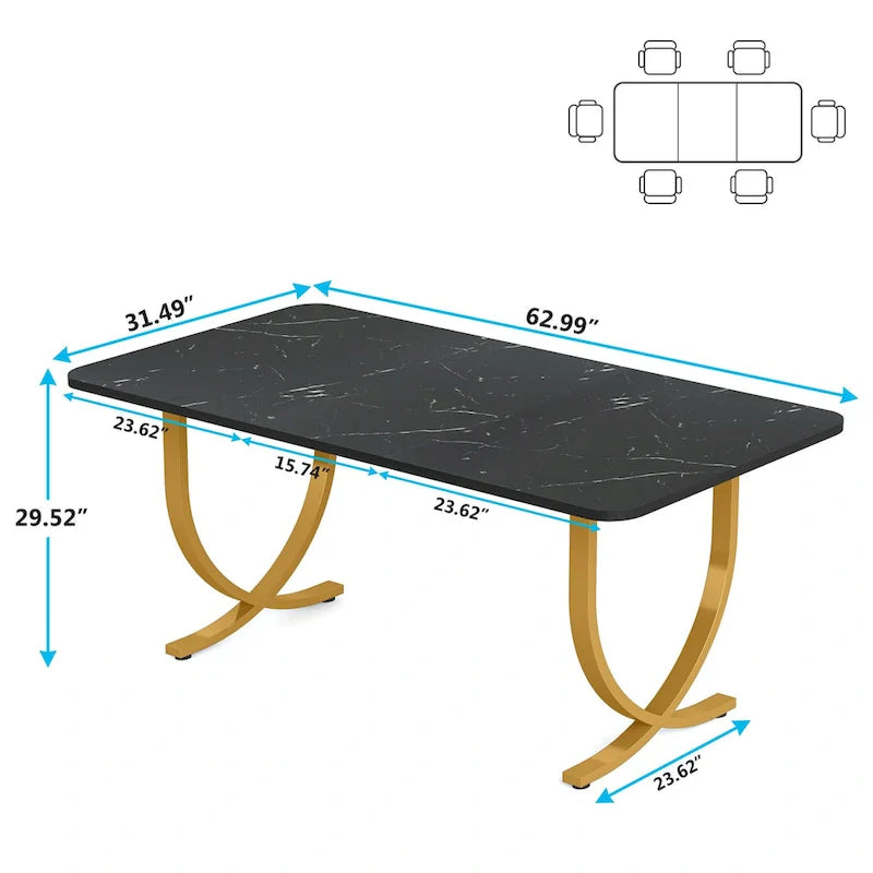 Modern 63-Inch Black Rectangular Dining Table for 4 to 6 People 8