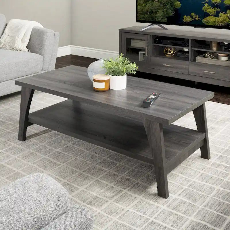 Dark Grey Hollywood Coffee Table with Storage Shelf 1