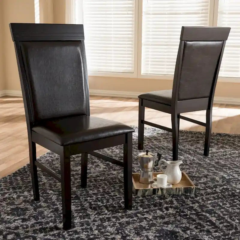 Modern Dark Brown Faux Leather Dining Chair Set by Baxton Studio 1