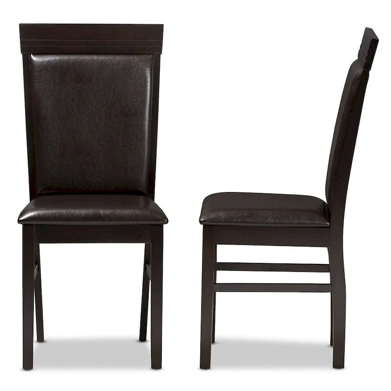 Modern Dark Brown Faux Leather Dining Chair Set by Baxton Studio 4