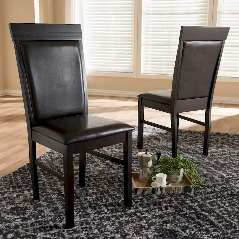 Modern Dark Brown Faux Leather Dining Chair Set by Baxton Studio 6
